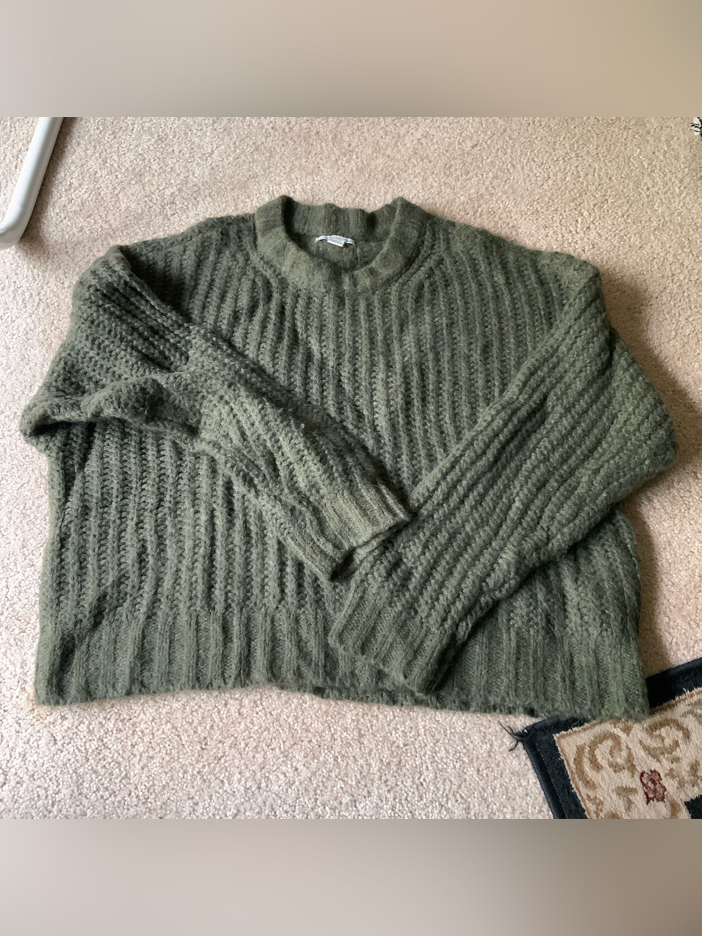 American Eagle Outfitters Olive Green Ribbed Crewneck Sweater